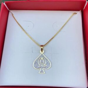 Colar Dama de Espadas com Ródio Branco